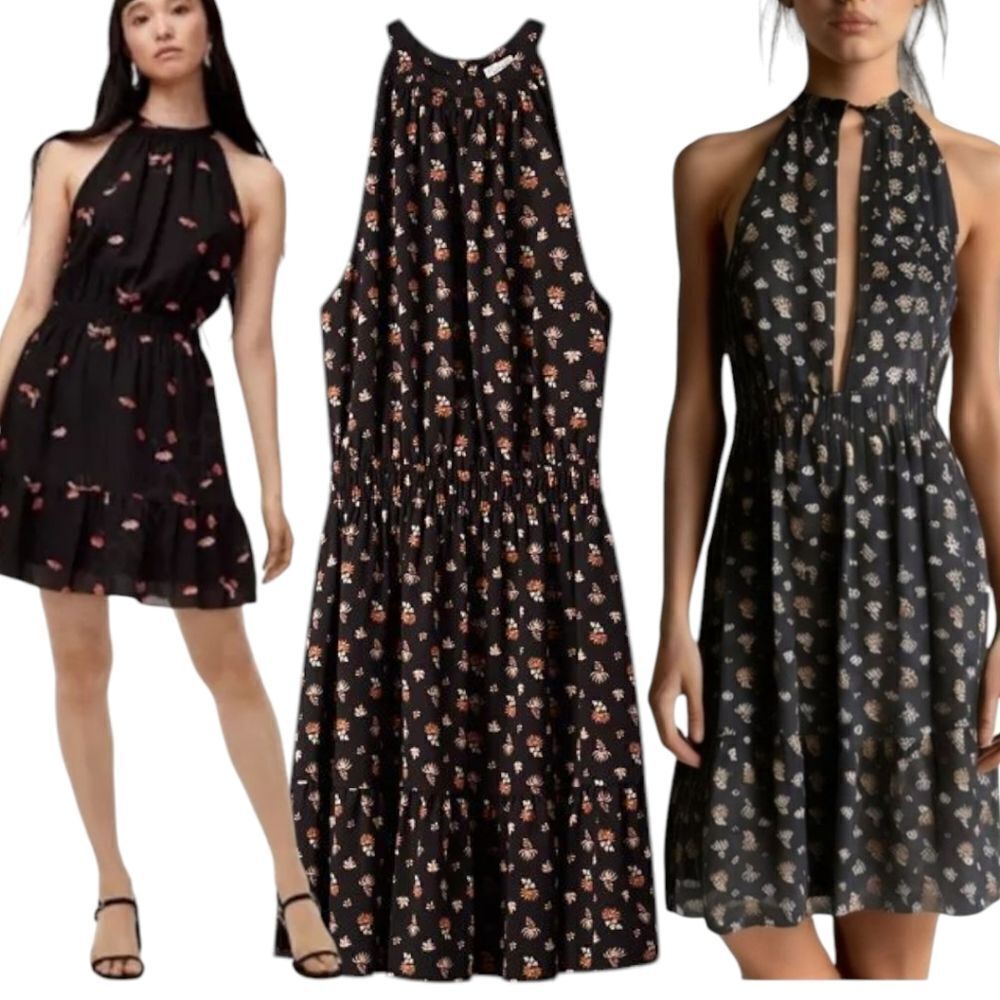 Wilfred Halter Style Black Floral Mini Dress XS